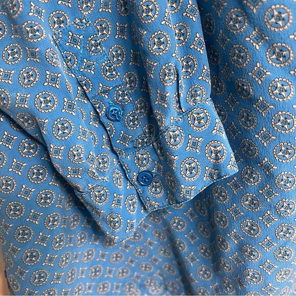 Joie 100% Silk | Women’s XS Blouse Blue, Geometric Pattern, Popover, 3/4 Sleeves - Picture 9 of 9